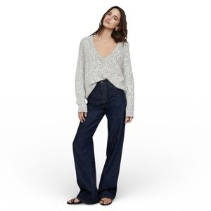 Banana Republic Speckled Chunky Knit V-Neck Sweater Gray Black Size Medium